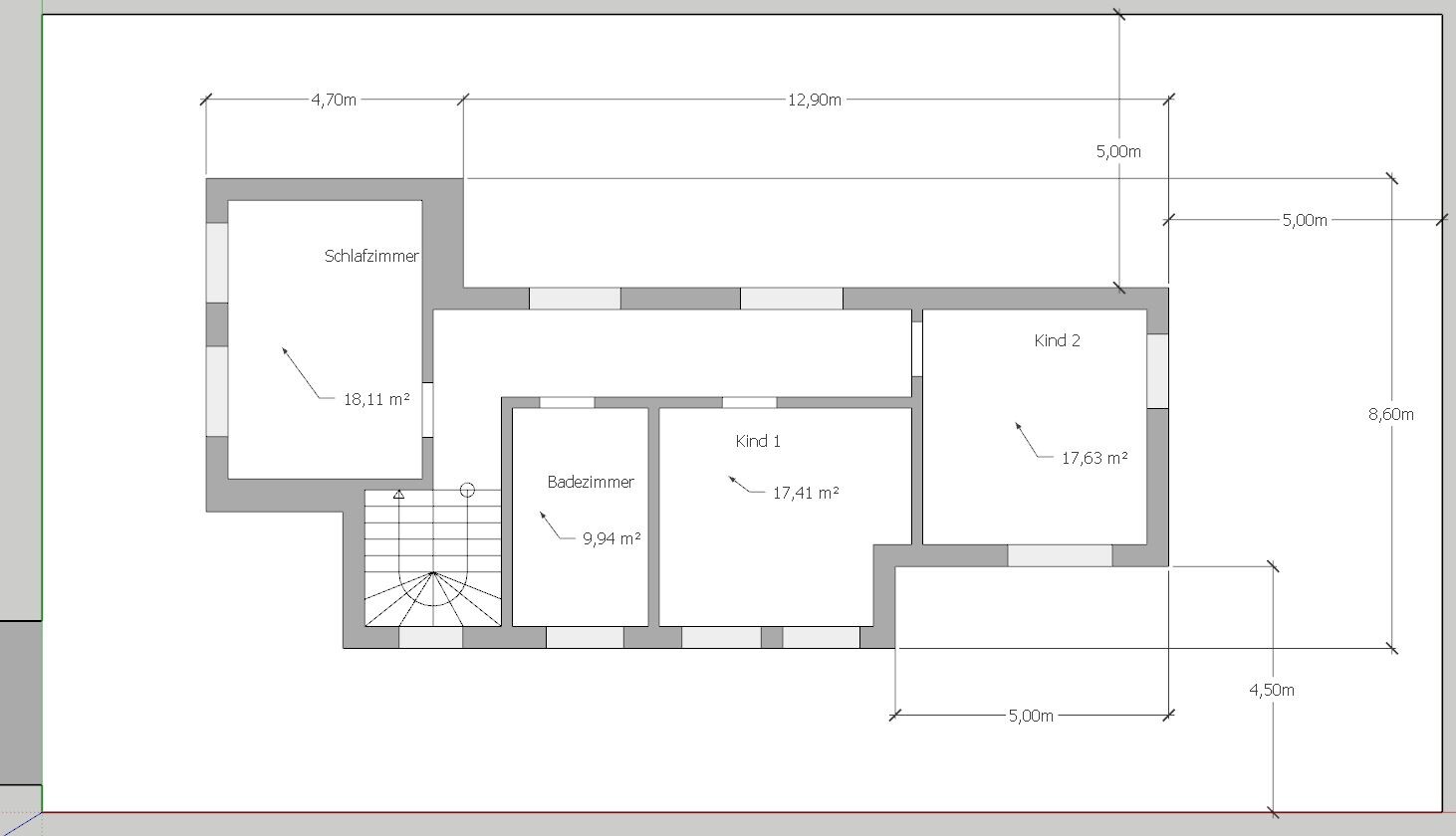 Floor plan of a house: bedroom, bathroom, child 1, child 2, and staircase.