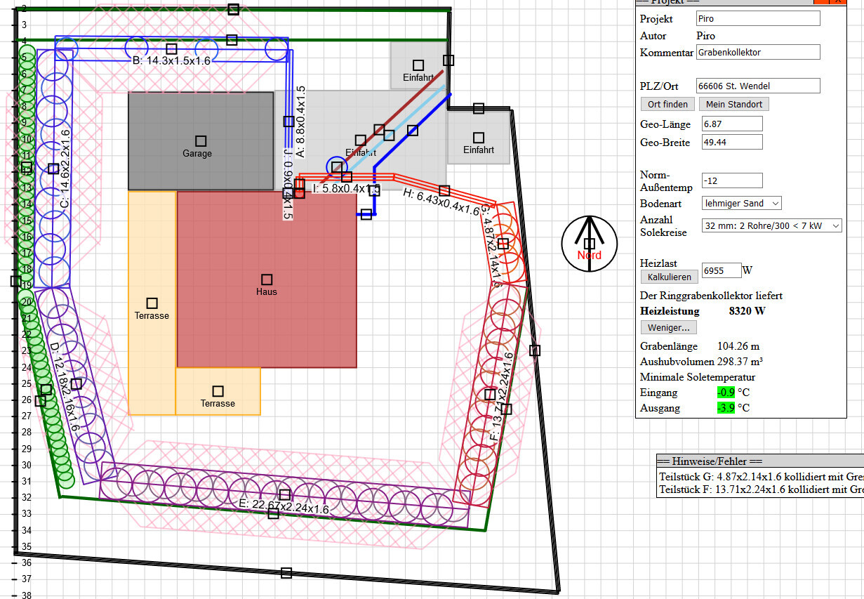 Grundriss eines Hauses mit Garage, Terrasse und Zufahrt auf einem Plan.