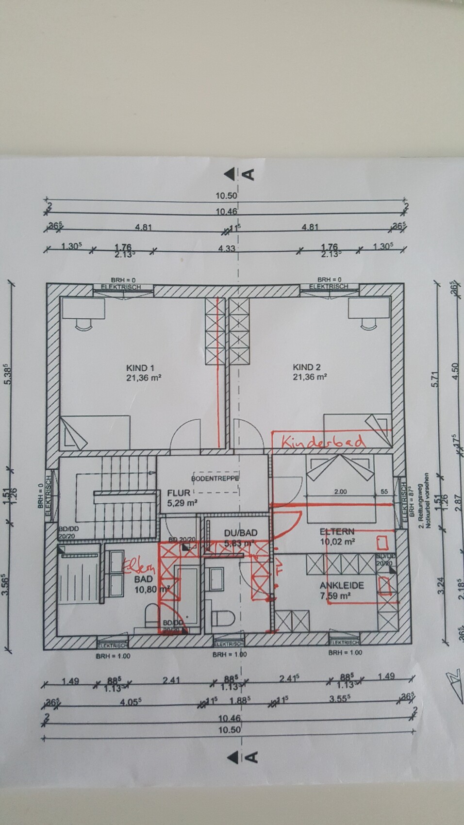 Floor plan of a house: two children’s bedrooms, master bedroom, dressing room, bathroom, hallway, and stairs.