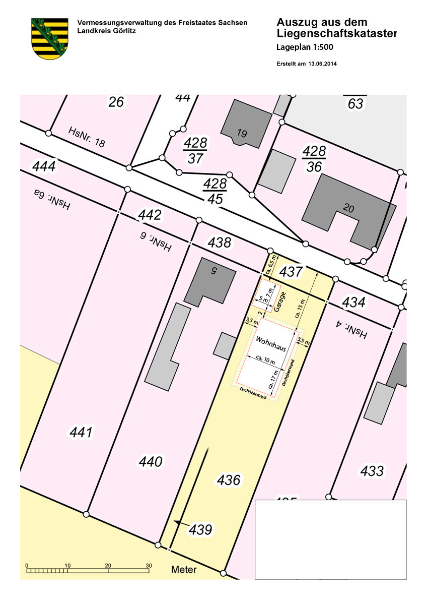 Excerpt from the land registry map: Parcels with buildings, scale 1:500, Görlitz.