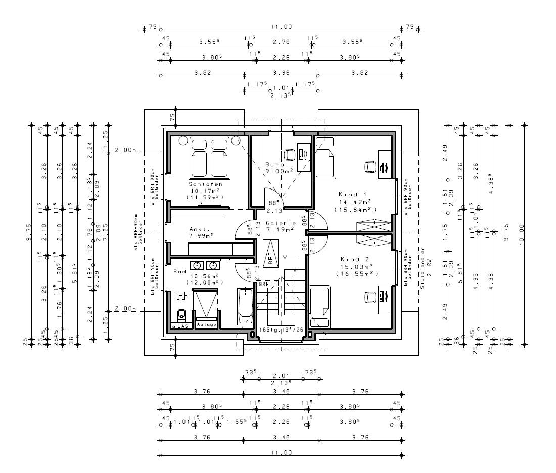 Floor plan of house upper floor with bedrooms and children’s rooms