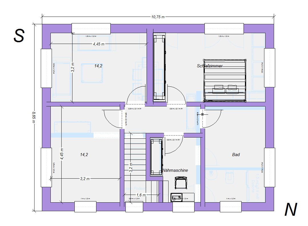 detaillierter grundriss eines hauses mit schlafzimmer bad treppenhaus wohnbereich