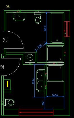 2D bathroom layout with sink, toilet, and bathtub including door