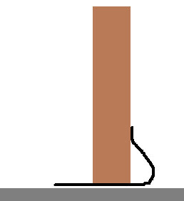 Eine braune Stütze/Säule ragt senkrecht aus grauem Boden.