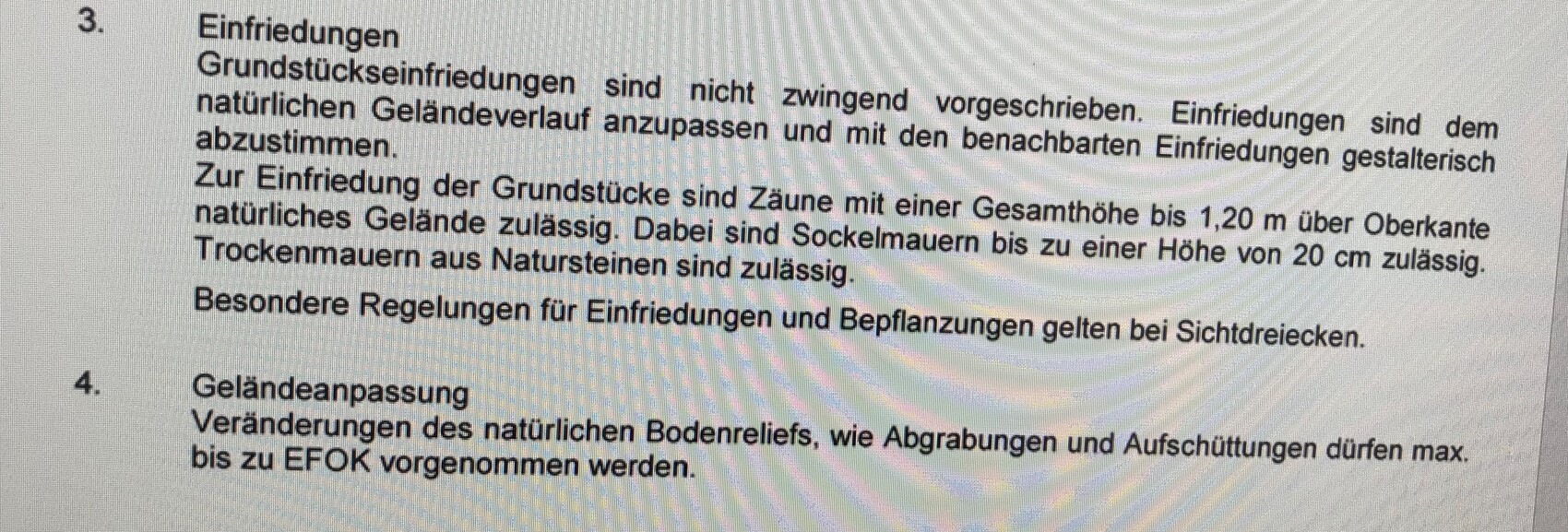 Dokumentenseite mit Text zu Einfriedungen und GrundstĂŒcksregelungen