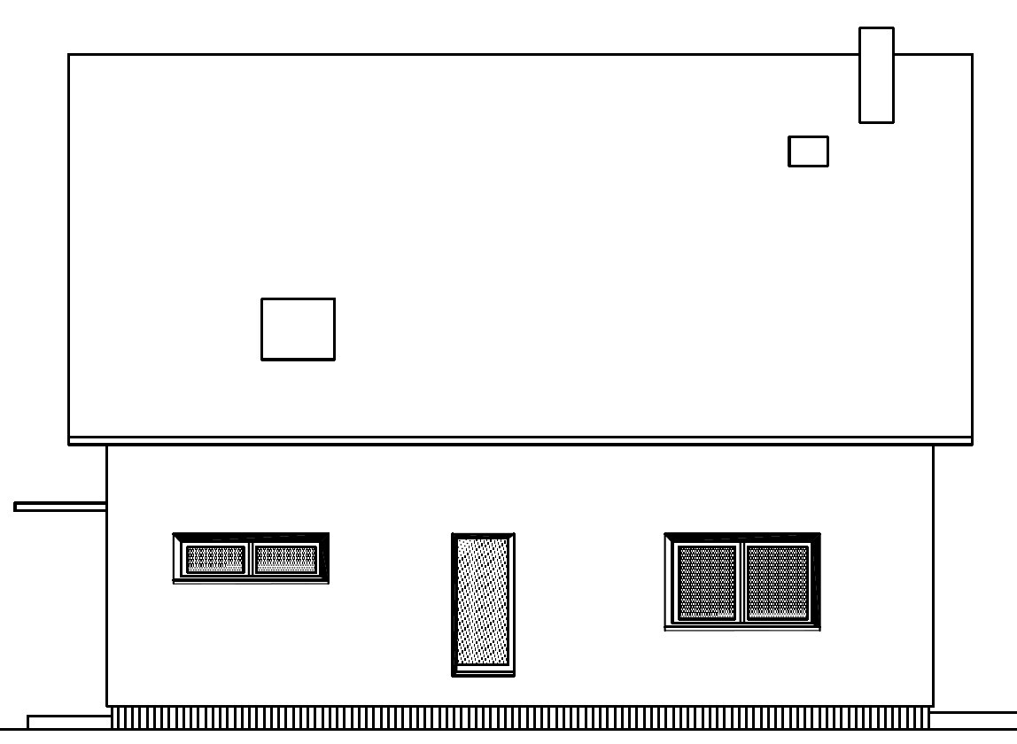 Linienzeichnung einer zweigeschossigen Einfamilienhaus-Frontansicht mit Fenster und Tür