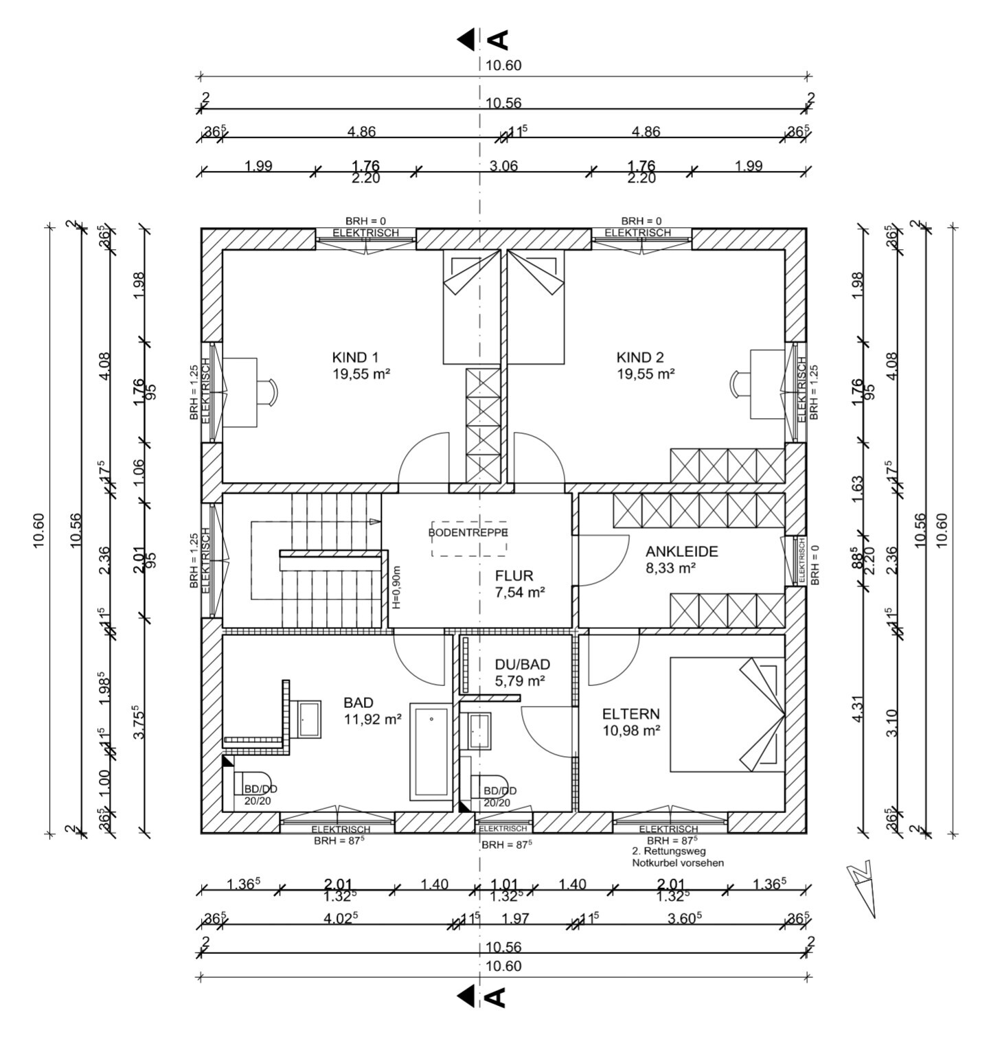 Floor plan of an upper floor with CHILD 1, CHILD 2, PARENTS, DRESSING ROOM, BATHROOM, SHOWER/BATHROOM, HALLWAY, stairs.