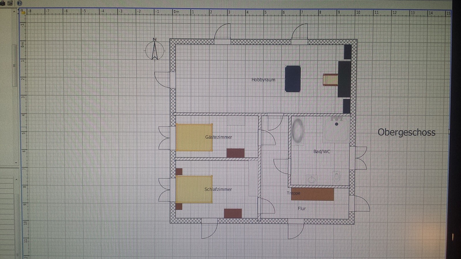 Upper floor plan featuring hobby room, guest room, bedroom, bathroom/WC, and hallway