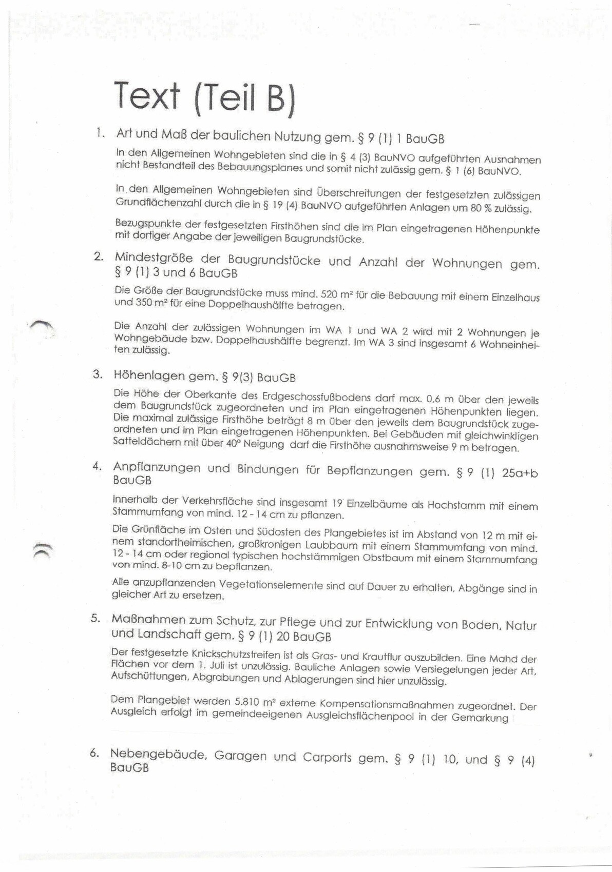 Page of a document with text (Part B) on the Building Code, sections 1–6.