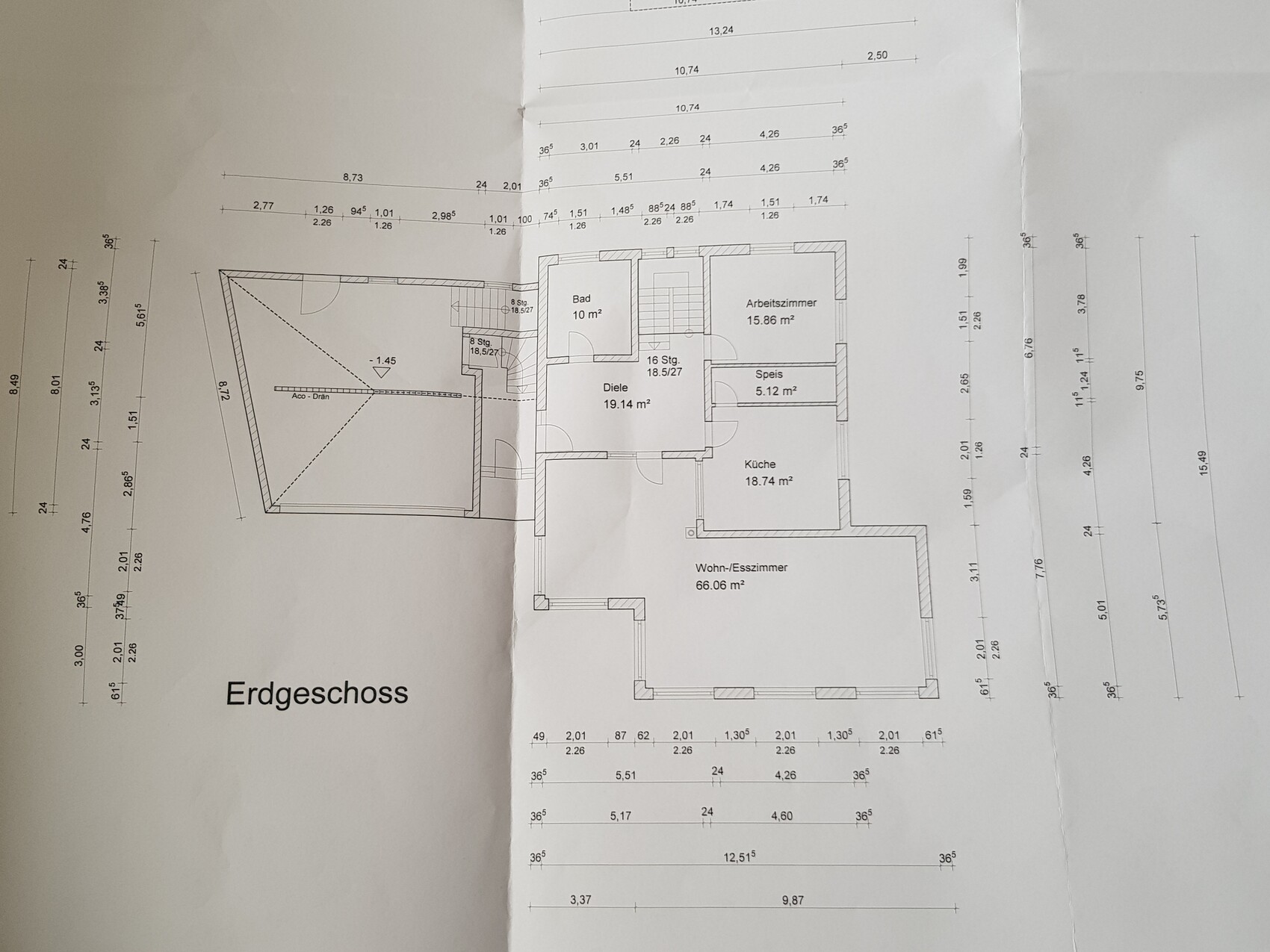 Ground floor plan: living and dining room, kitchen, office, pantry, bathroom, hallway.