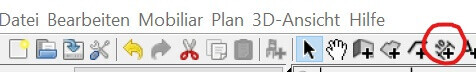 Screenshot of a 3D planning software with toolbar and gear icon