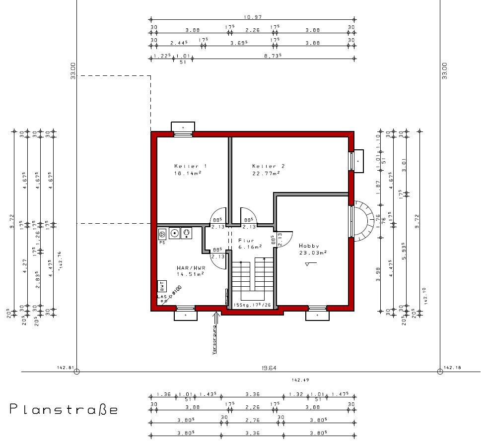 Floor plan: lower level with two cellar rooms, hobby room, corridor, utility room, and stairs.