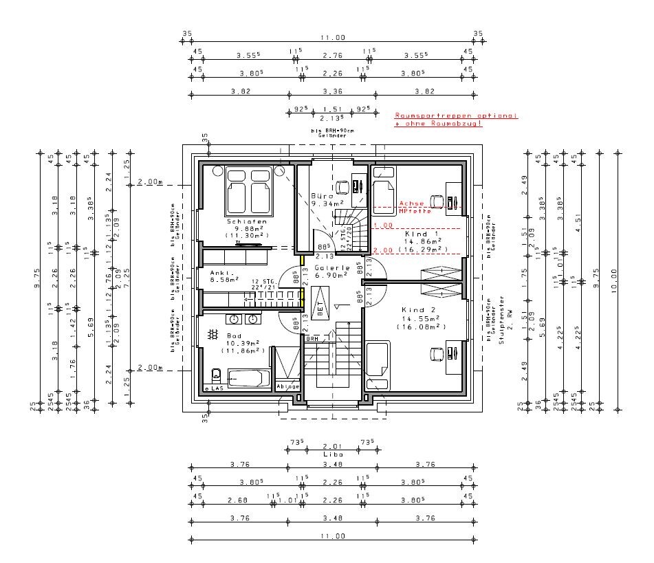 Floor plan of a house with several rooms: bedroom, dressing room, bathroom, and two children’s rooms.