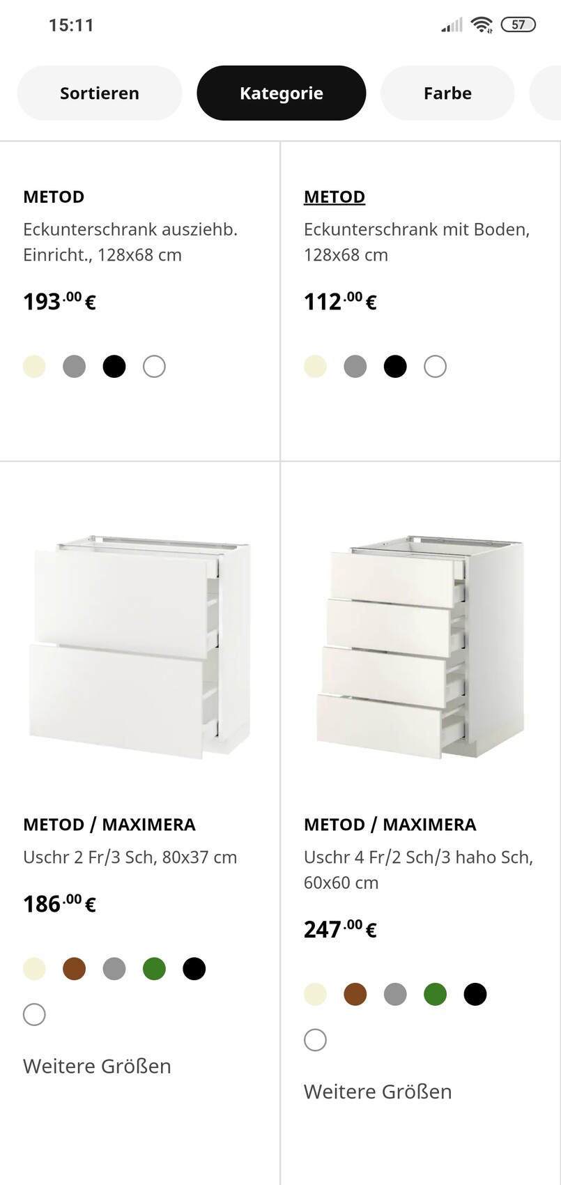 White Metod/Maximera base cabinets with multiple drawers