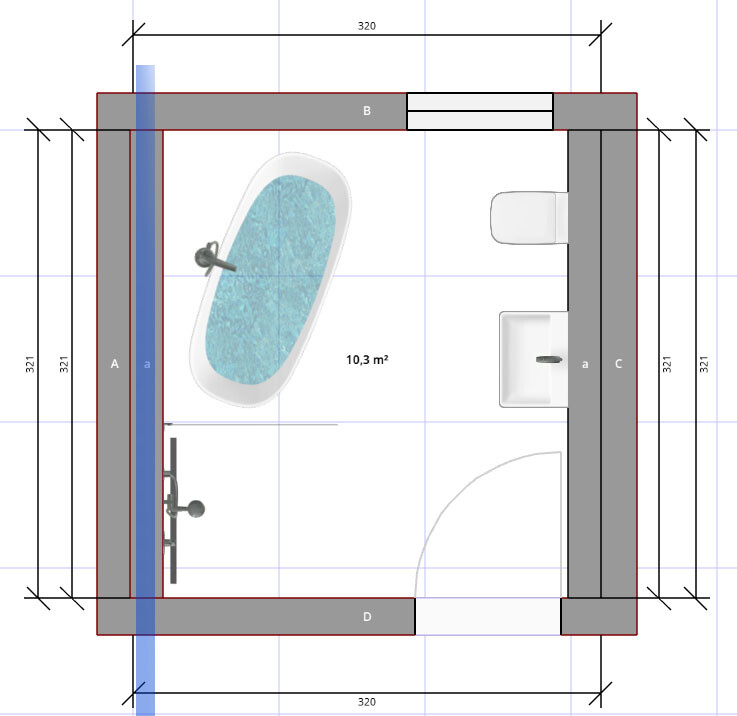 Bathroom floor plan: bathtub, sink, and toilet in a rectangular room.