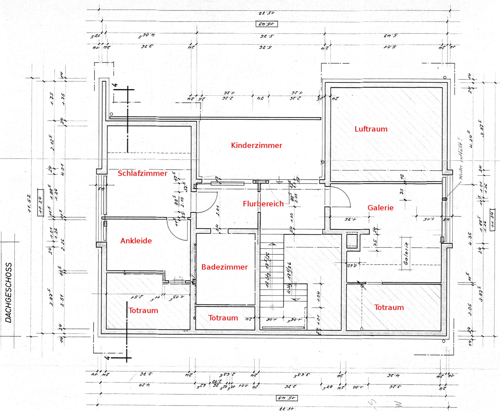 Floor plan attic floor with bedroom, walk-in closet, children’s room, bathroom, gallery, hallway.