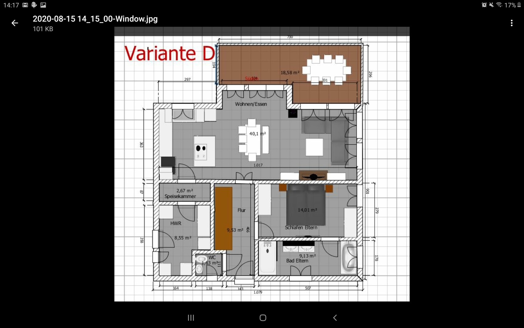 2D floor plan of an apartment with living room, kitchen, dining area, bedroom, bathroom, and terrace