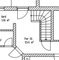 2D floor plan of the ground floor with hallway and staircase