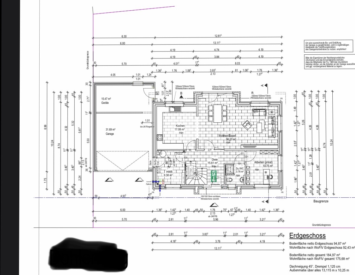 Ground floor plan of a house with kitchen, living room, garage, hallway, utility room, and bathroom.