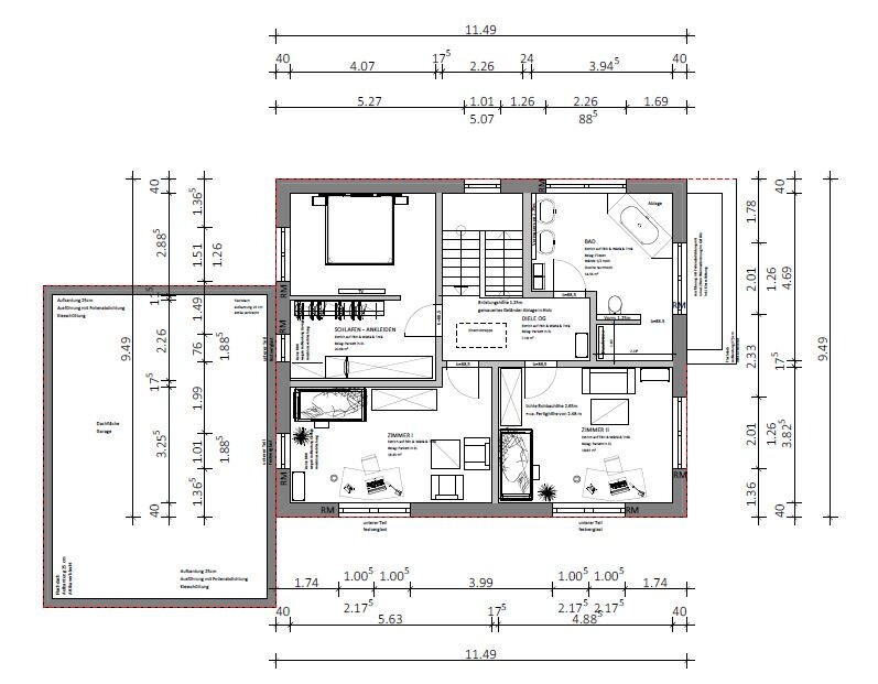 Detailed floor plan of a residence showing bedroom, bathroom, rooms, and staircase.