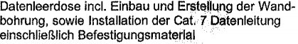 Close-up of a text document about installing a data outlet and Cat7 data cable
