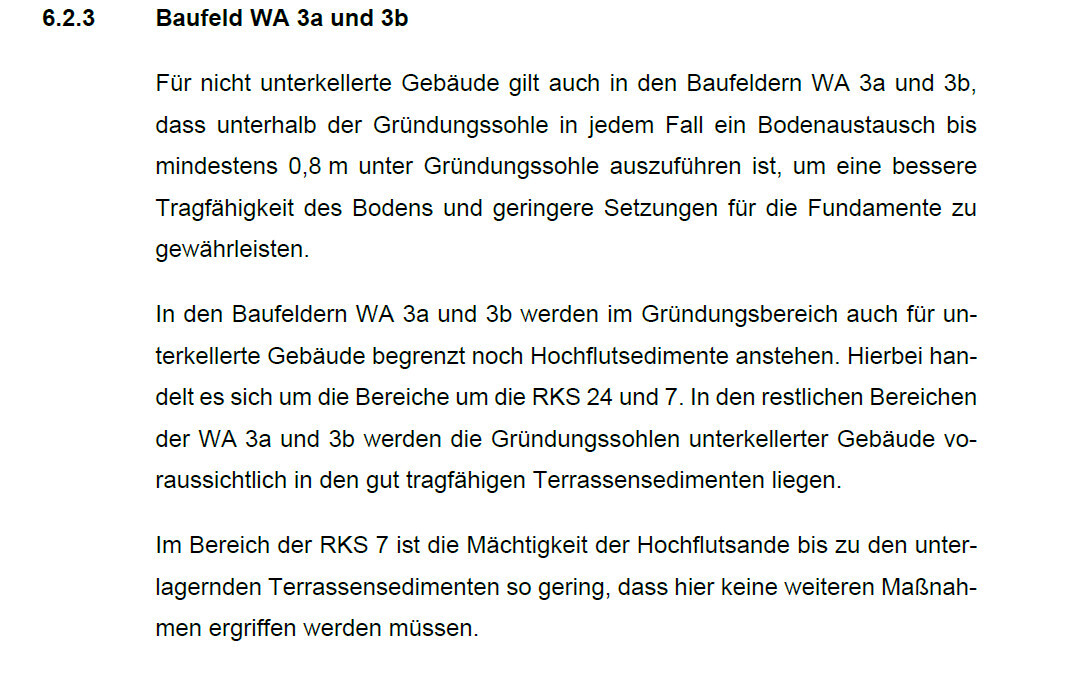 6.2.3 Construction site WA 3a/3b: foundation, soil replacement up to 0.8 m, high flood sediments.