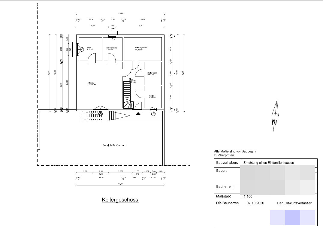 Basement floor plan: utility room, toilet/shower, heating room, hobby room, cellar, hallway, stairs, carport.