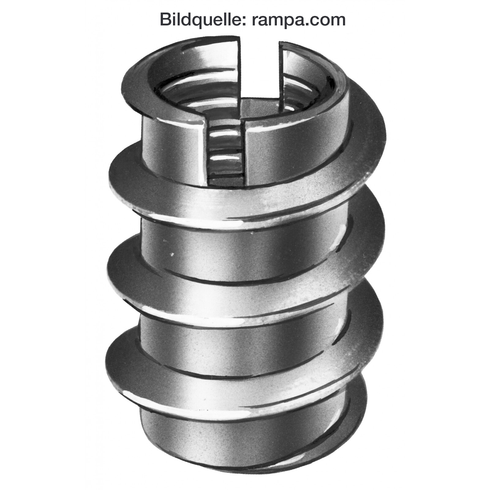 Metal cylinder with spiral grooves, technical component