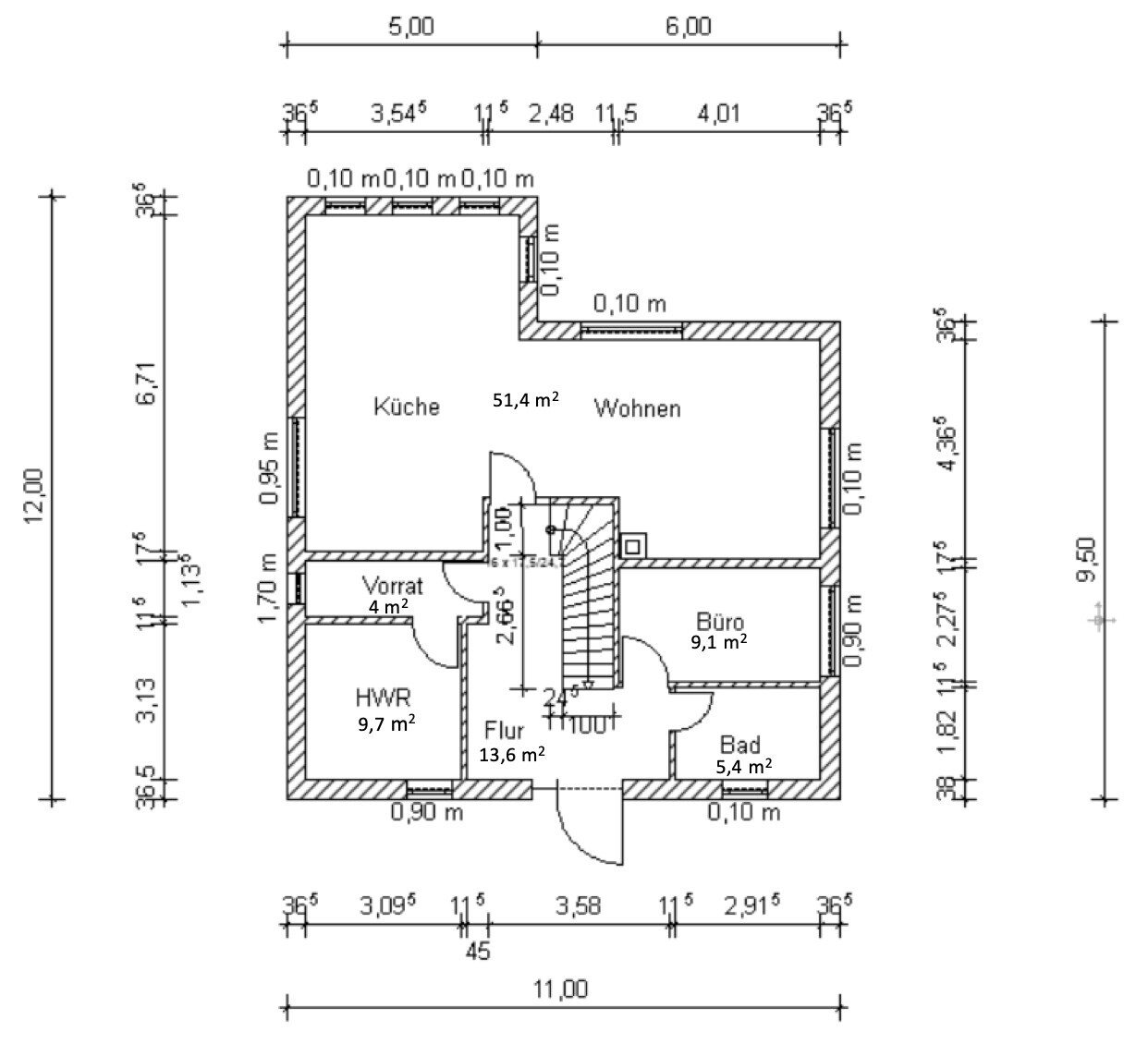 Floor plan of a house: kitchen, living area, office, bathroom, pantry, utility room, hallway, and staircase.