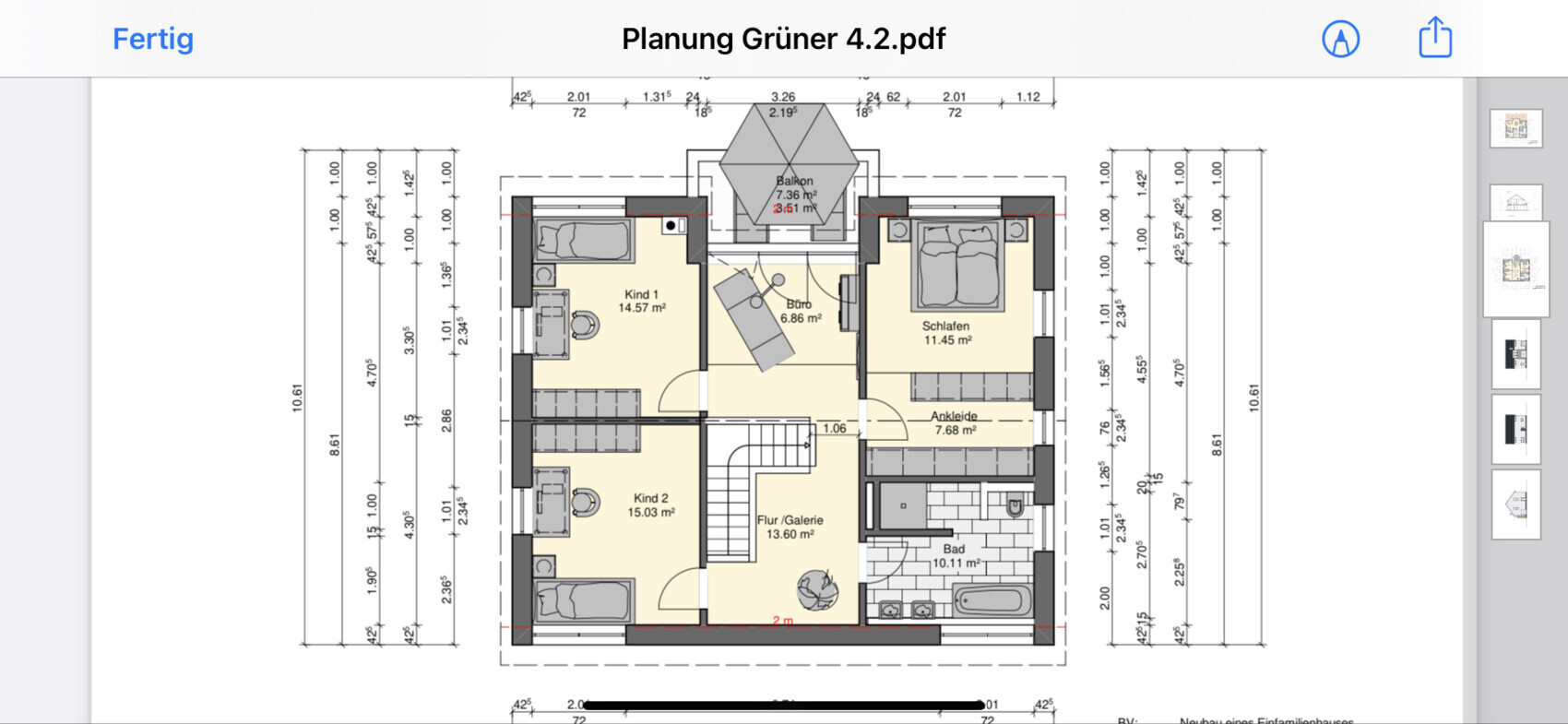 Residential floor plan: bedroom, child 1, child 2, office, dressing room, bathroom, balcony, corridor.