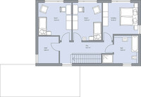 Grundriss eines Einfamilienhauses mit Zimmern, Treppe und Flur