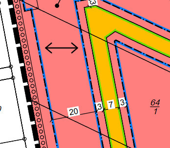 Colored marked floor plan with arrows and colored outlines