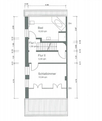 2D floor plan of a house with bathroom, hallway, and bedroom