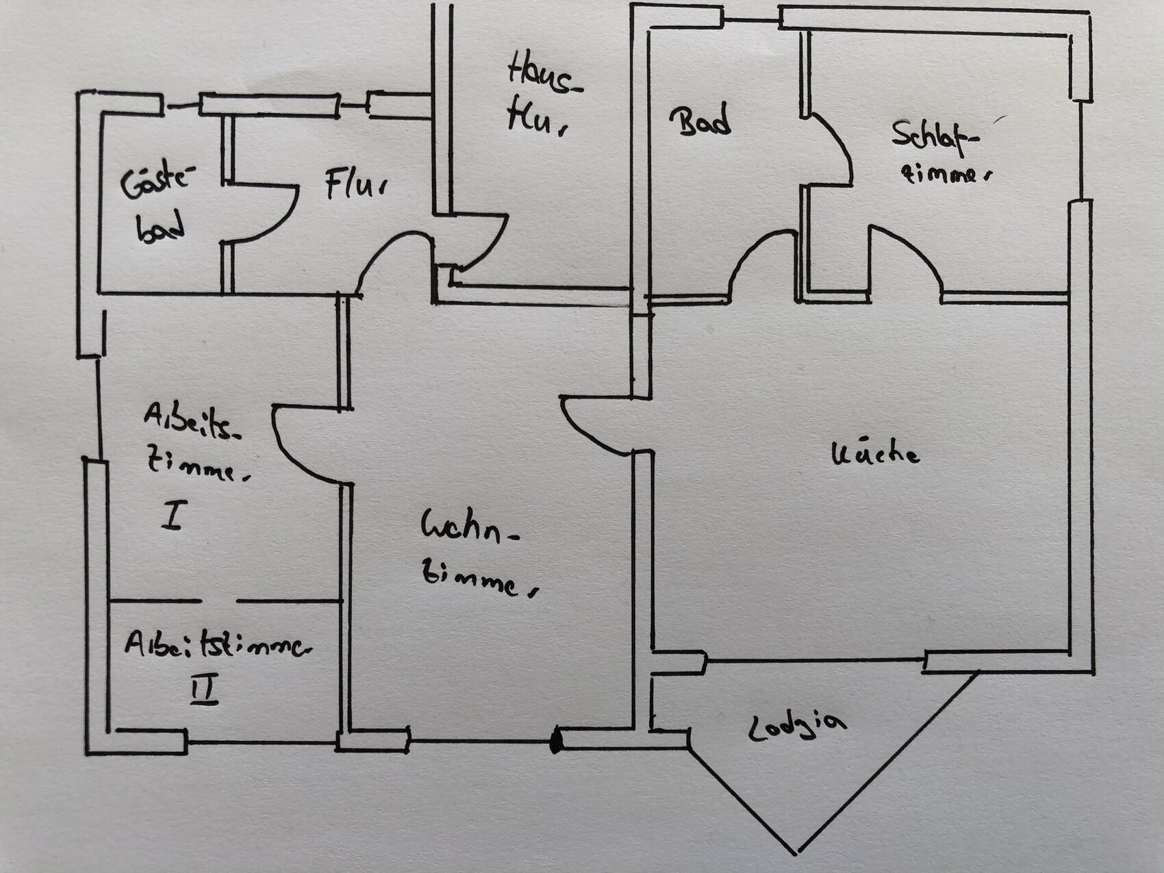 Floor plan: hallway, guest bathroom, bathroom, study I-II, living room, kitchen, bedroom, loggia