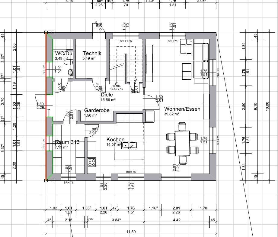Floor plan of a house: living/dining, kitchen, hallway, utility, WC/shower, cloakroom, room.