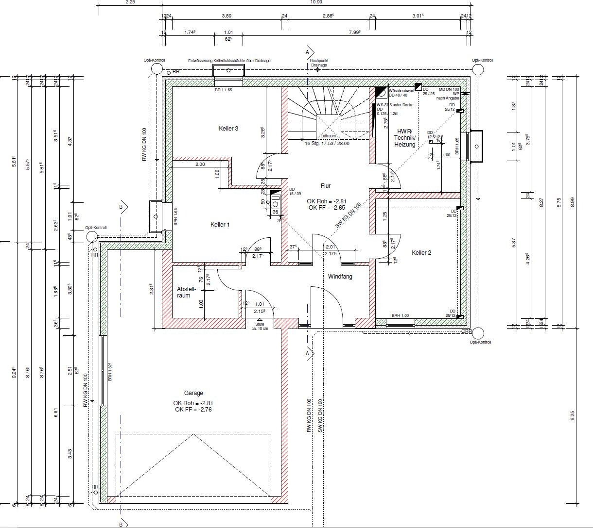 Floor plan of a basement with garage and staircase