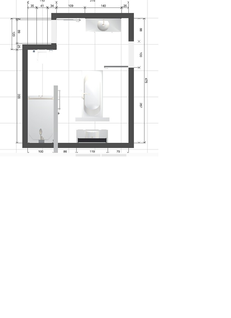2D floor plan of a bathroom with bathtub, shower, and washbasin