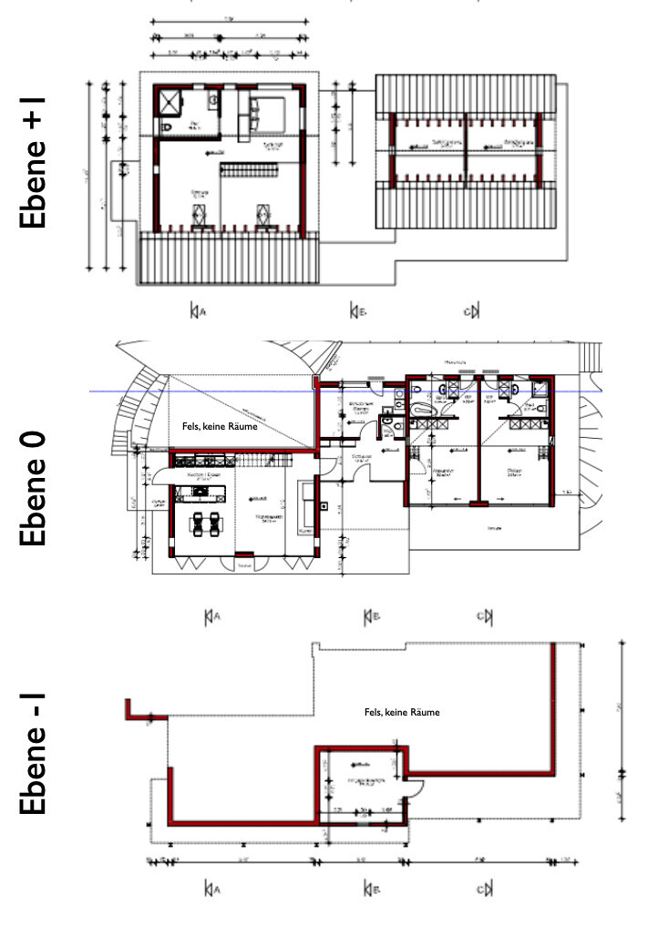 Floor plan of a multi-story house with levels -1, 0, and +1, showing rooms, doors, and stairs
