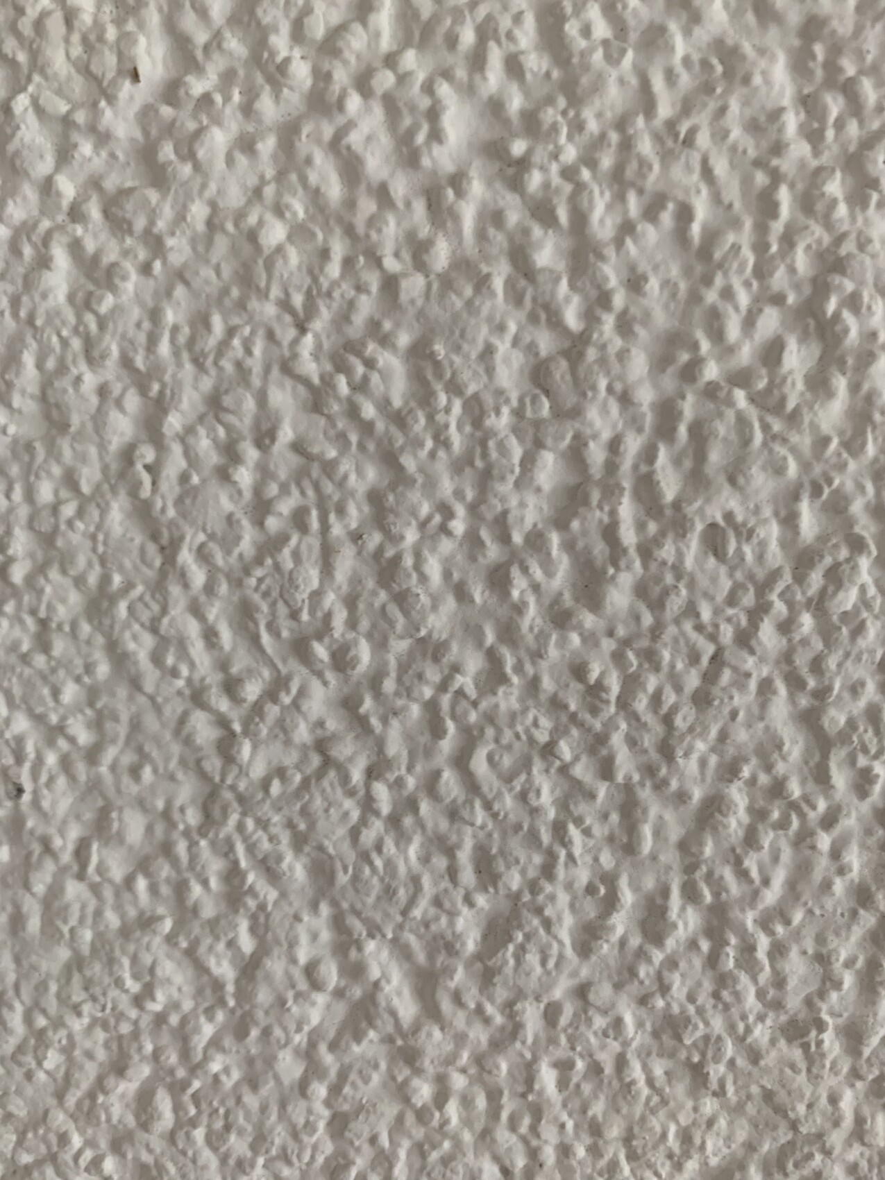 White wall with coarse, irregular plaster texture and small indentations.
