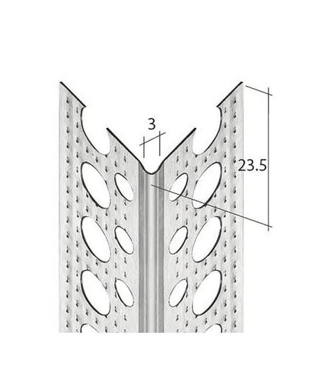 Perforated metal profile with oval holes and central channel, dimension 23.5 mm (0.93 inches)
