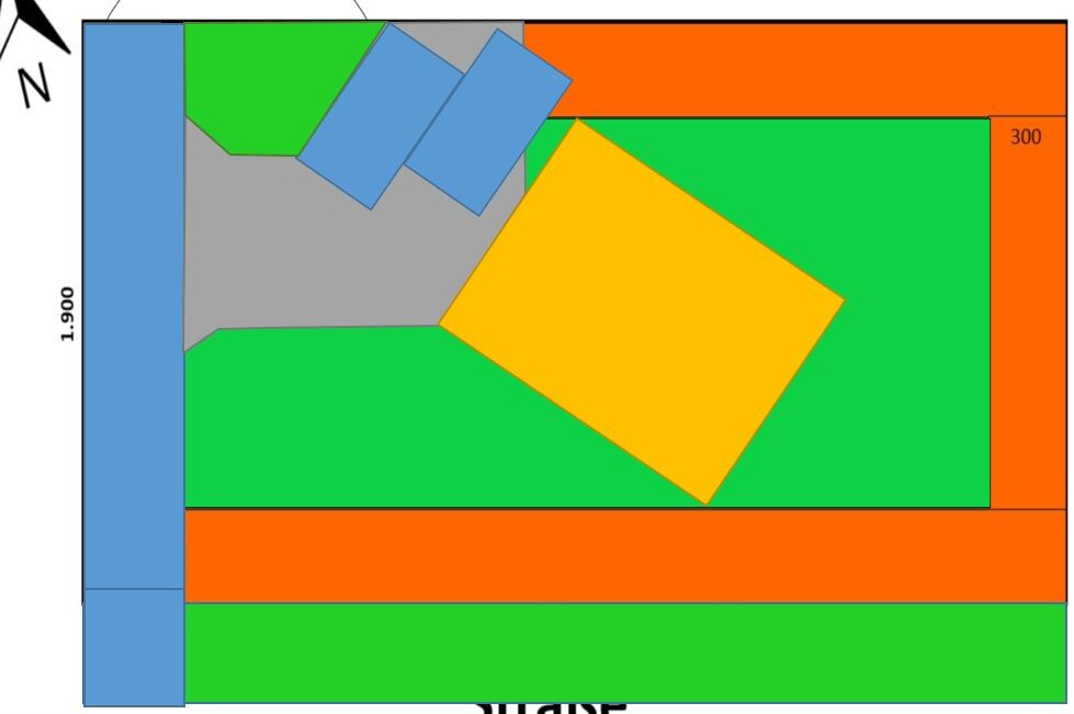 Colored layout with blue columns on the left, green and orange areas, yellow square.