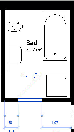 Floor plan of a bathroom with bathtub and toilet