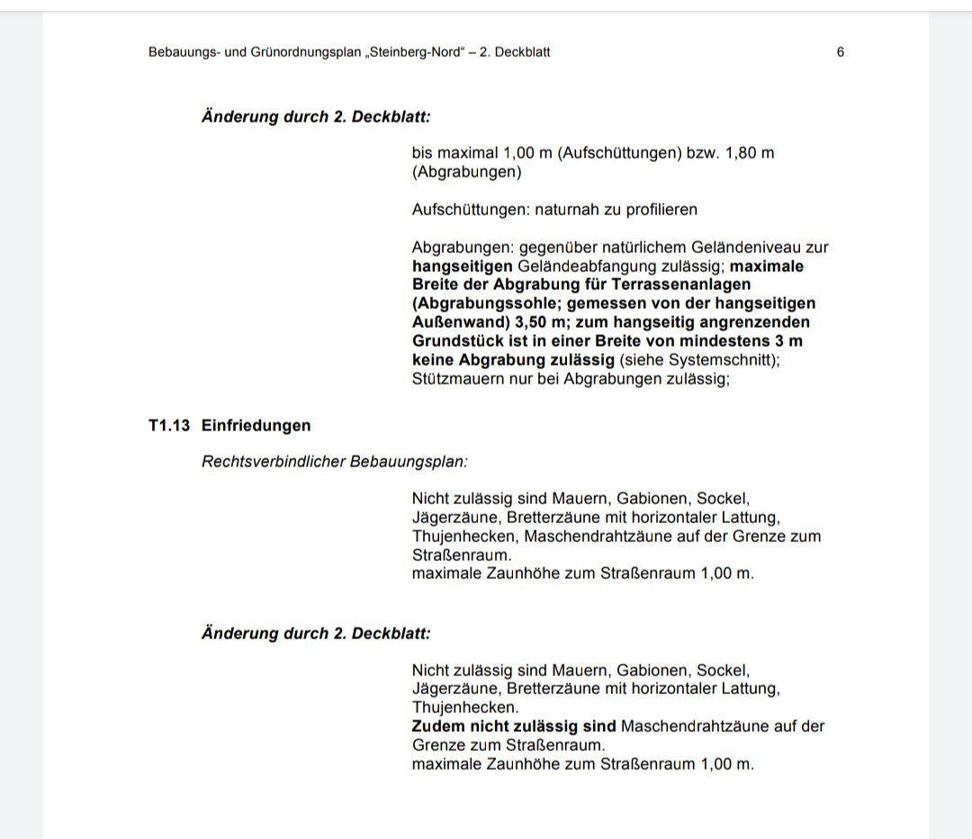 Building and landscaping plan Steinberg-Nord: changes and enclosures.