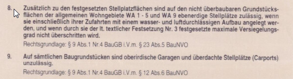 Text excerpt about parking spaces, access, and building regulation restrictions