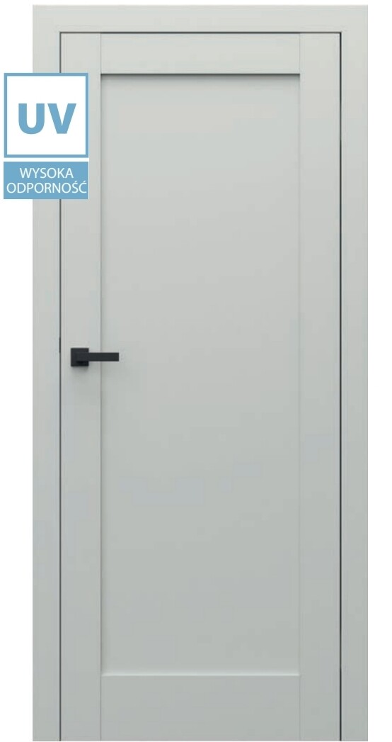 White door with black handle; UV protection logo at top left.