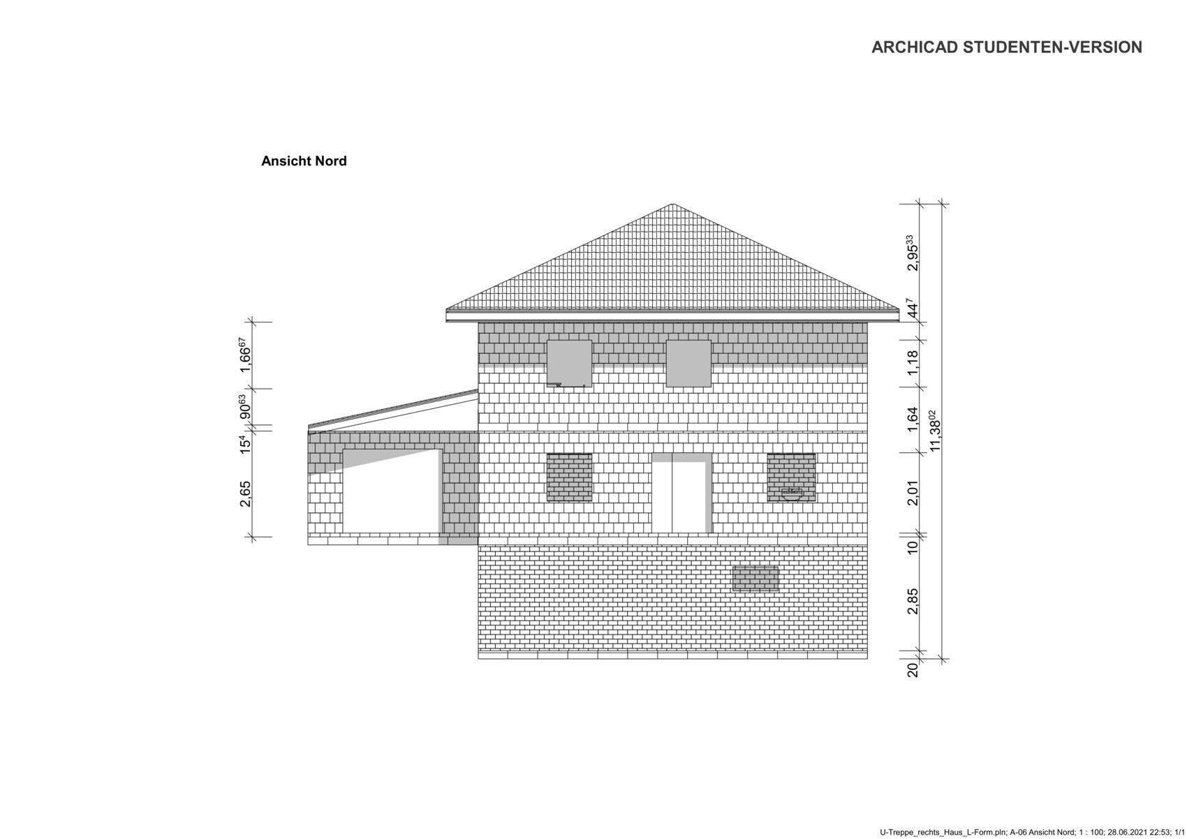 North view of a two-story brick house with garage on the left and multiple windows.