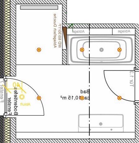 Bathroom floor plan with bathtub, sink and door