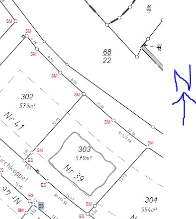 Site plan showing plots 302, 303, 304 and property boundaries