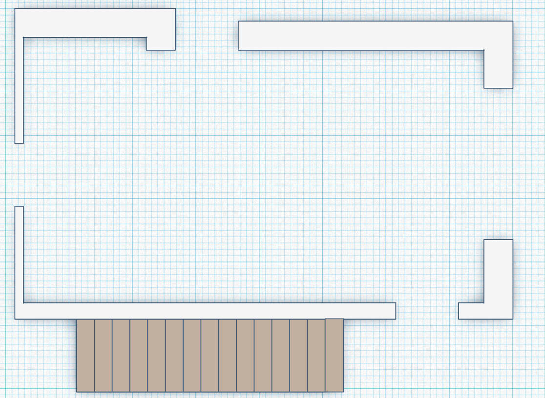 2D floor plan with surrounding walls and terrace area at the bottom edge