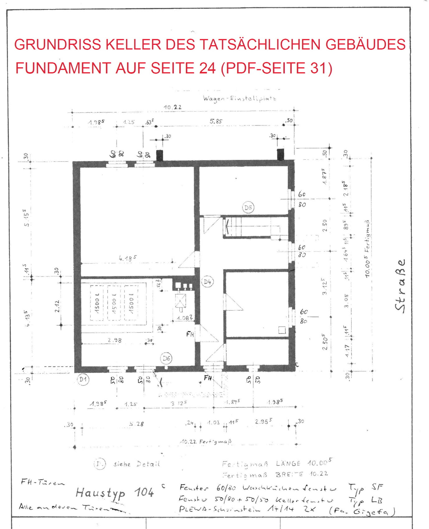 Grundriss Kellergeschoss eines Gebäudes mit Wänden, Türen und Treppen